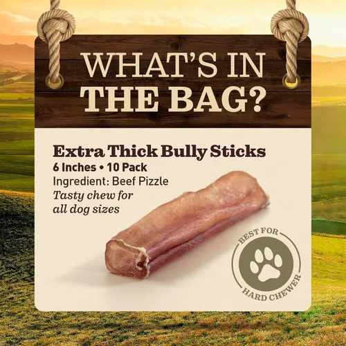 Vista 2 de Palitos masticables extra gruesos y libres de olor para perros grandes (6", paquete de 10) – Bocadillos para perros duraderos 100% naturales hechos