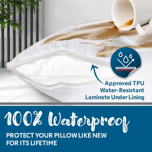 Vista 4 de Guardmax Protector de almohada de algodón de rizo con cremallera, tamaño estándar, paquete de 2 unidades, 100% impermeable, a prueba de chinches, a
