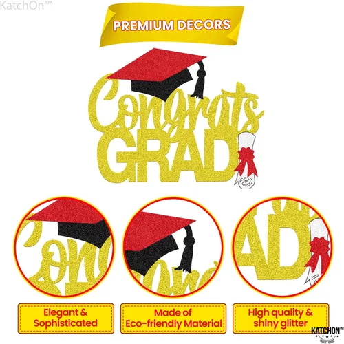 Vista 5 de Katchon, Decoración de pastel de graduación con purpurina, 6.5 pulgadas, decoración de pastel de felicitación dorada para decoraciones de graduación