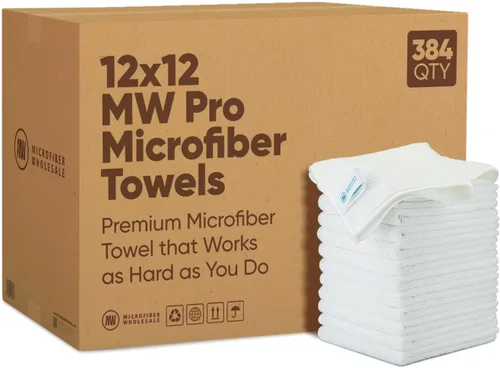 Vista 14 de MW Pro Bulk Paños de limpieza de microfibra al por mayor Negro - Caja: cantidad 384 Tamaño 12 "x 12" Toallas de microfibra premium