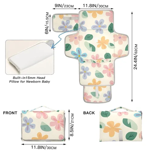 Vista 4 de Simple Portable Changing Pad with Built-in Pillow, Waterproof Foldable Baby Diaper Changing Pads, Diaper Mat for Boys and Girls