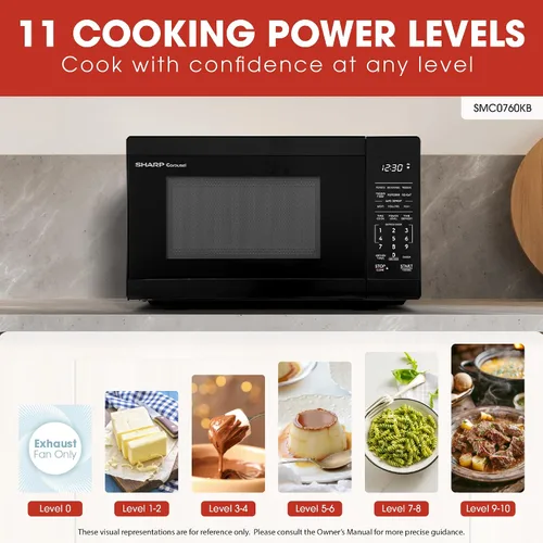 Vista 3 de SHARP Horno microondas compacto de encimera con plato giratorio de carrusel extraíble de 10 pulgadas, 700 vatios, 0.7 pies cúbicos, negro
