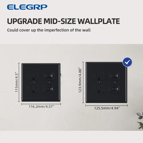 Vista 5 de ELEGRP Placas de pared para receptáculo dúplex de 2 segmentos, tamaño mediano, 4.88 pulgadas de alto x 4.94 pulgadas de largo, cubierta frontal