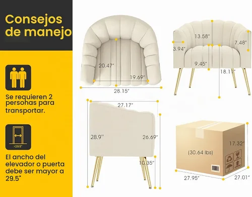 Vista 2 de Dewhut Silla de Acento de Sofá con Forma de Calabaza de Tamaño Grande, Sillas Tipo Barril Modernas y Cómodas Tapizadas en Terciopelo, Sillón