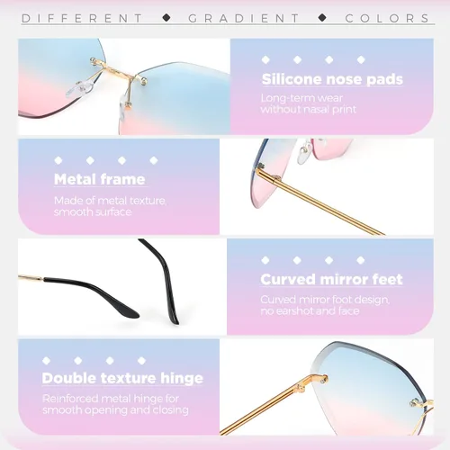 Vista 3 de Xuhal 20 gafas de sol sin montura para mujer, lentes de corte de diamante, gafas de sol de gran tamaño, gafas de sol discoteca