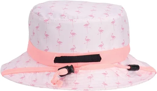 Vista 2 de Panama Jack Sombrero de sol para niños, estampado de flamenco, cordón de barbilla ajustable, UPF (SPF) 50+ protección solar UVAUVB, ala de 2 pulgadas