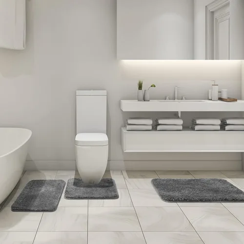Vista 8 de MIULEE Juego de 3 alfombras y tapetes de baño extra gruesos de microfibra antideslizante y tapete de baño de contorno en forma de U para baño, baño