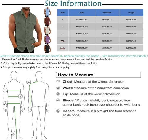 Vista 6 de WENKOMG1 Camiseta sin mangas de lino para hombre, camiseta casual con botones, ajuste regular