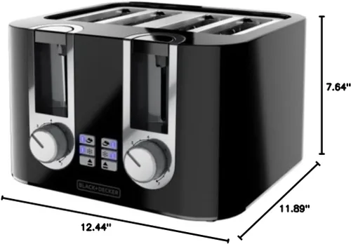 Vista 3 de BLACK+DECKER Tostadora de 4 rebanadas, 7 tonos de tostado, bandeja extraíble para migas, función de panecillo iluminado, funciones de congelado