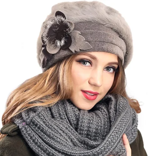 Vista 3 de VECRY - Gorro 100 de lana para mujer boina de fieltro tipo campana gorro de invierno para vestir