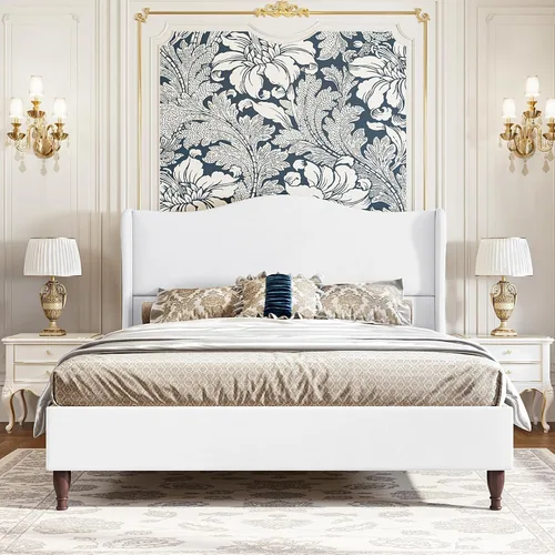 Vista 13 de koorlian Marco de Cama Tamaño Completo Cama Plataforma Tapizada con Cabecera Alta de 51" Wingback, Tela Suave, Estilo Retro Simple Cama Plataforma