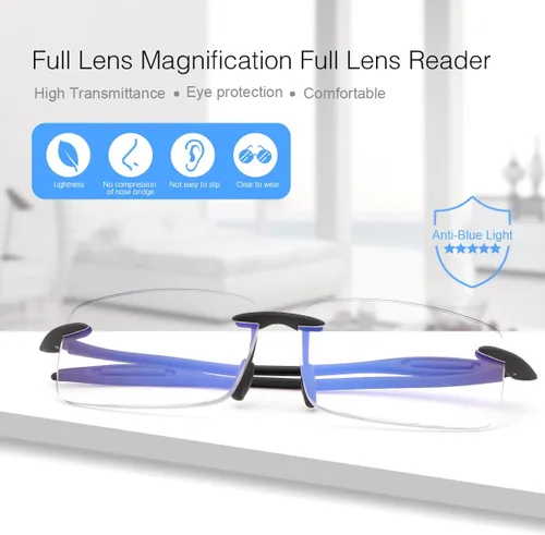 Vista 2 de Lentes de lectura progresivos multienfoque sin línea o lector de aumento de lente completa, bloqueo de luz azul para hombres y mujeres