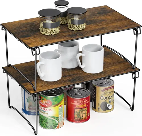 Vista 7 de Deco Brothers Organizador de Estante de Gabinete Apilable, Paquete de 2, Negro