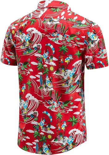 Vista 3 de ENVMENST Camisa de Navidad con botones para hombre, de manga corta, para fiestas de Papá Noel, casual, hawaianas, para fiestas