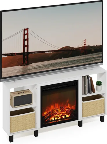 Vista 16 de Furinno Soporte clásico de TV de 70 pulgadas con chimenea, americano