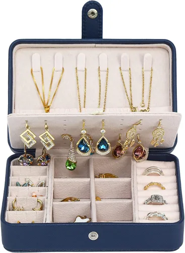 Vista 4 de Joyero pequeño, mini estuche de almacenamiento de joyas de viaje, organizador de joyas portátil para anillos, aretes, collares, regalo para mujeres