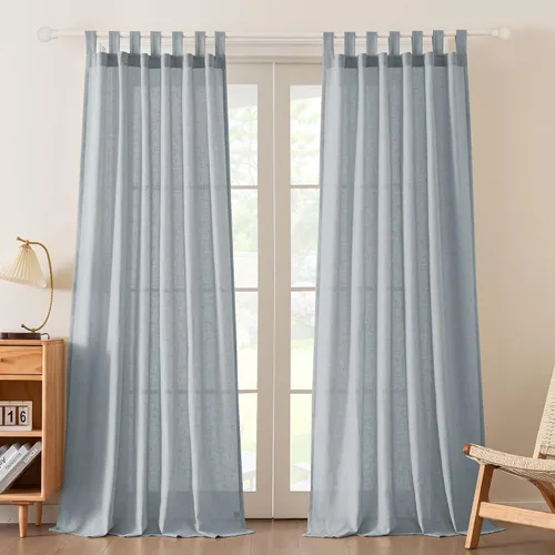 Vista 18 de FantasDecor Cortinas de lino de 63 pulgadas de largo, 2 paneles con pestañas superiores para sala de estar/dormitorio, cortinas texturizadas de lino