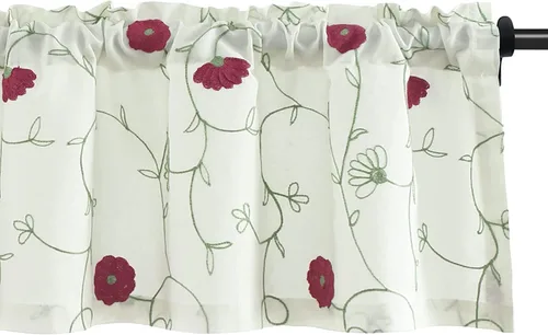 Vista 43 de VOGOL Cortinas de Nivel para Cocina para Ventana, Flores Azules y Enredaderas Bordadas Cortina de 24 Pulgadas de Largo, Cortinas Cortas Tratamiento