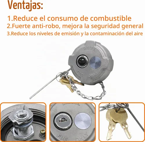 Vista 5 de Fokes (1 PIEZA) Tapa de combustible de diésel con bloqueo de 2 1/4" (Ø57.6±0.3mm) Compatible con camiones semi MD International, remolques