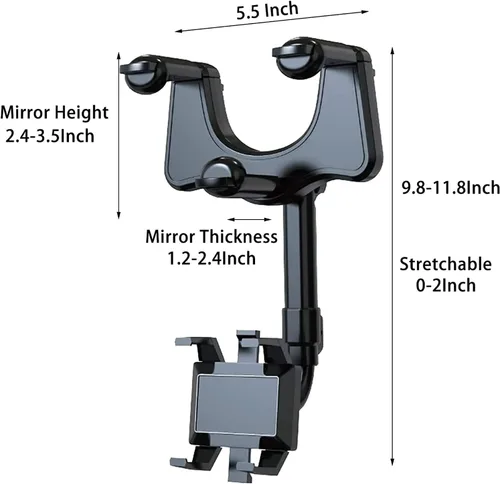 Vista 7 de Soporte de teléfono para espejo retrovisor, giratorio de 360°, universal multifuncional ajustable para todos los teléfonos móviles
