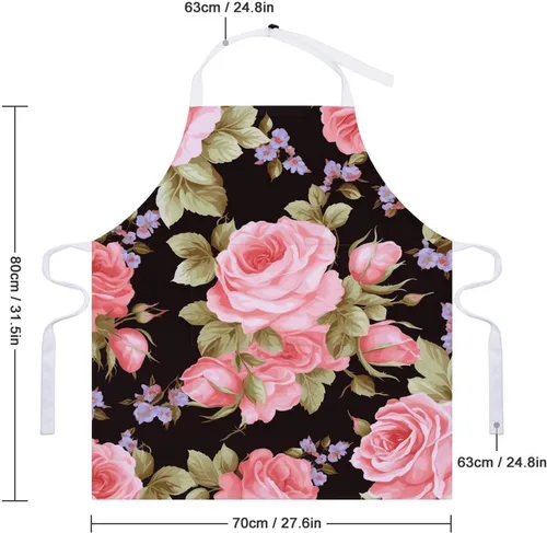 Vista 2 de Personalized Pink Rose Adult Apron, Kitchen Cooking Aprons for Woman Man, Adjustable Bib Apron with Pocket for Baking, BBQ Crafting Outdoors, Dining