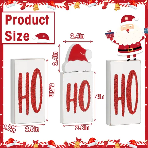 Vista 3 de Ho Bloques de Navidad de madera para decoración de mesa y fiesta, 4 piezas (blanco)