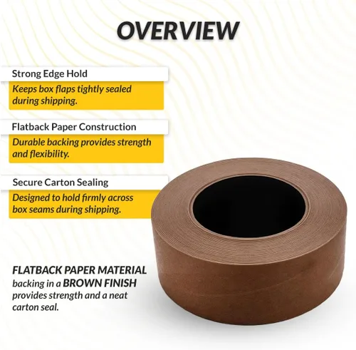 Vista 3 de Brixwell 2 rollos - Cinta de embalaje de papel marrón con parte trasera plana de 2 pulgadas x 60 yardas, fabricada en los Estados Unidos
