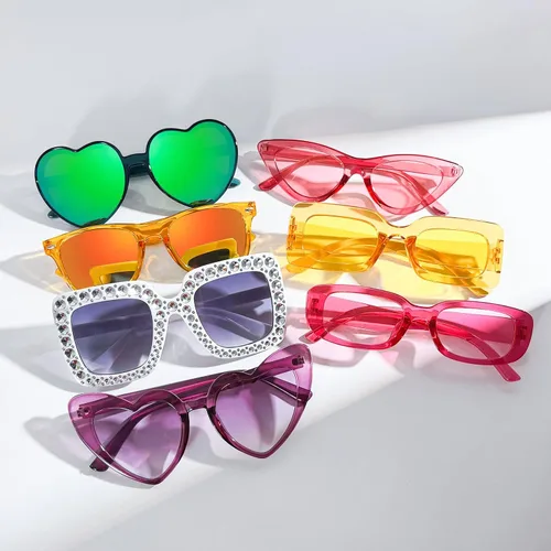 Vista 3 de Juego de 10 lentes de sol rosarosa intensorojo para mujer, lentes de sol retro de moda para fiesta
