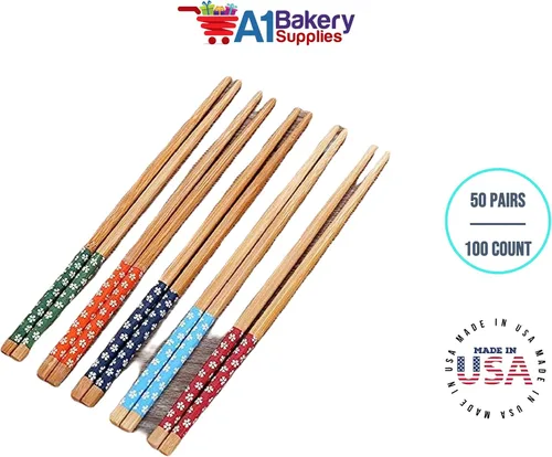 Vista 6 de Palillos de madera de bambú natural, 50 pares/100 unidades en 9 pulgadas por A1 bakery supplies
