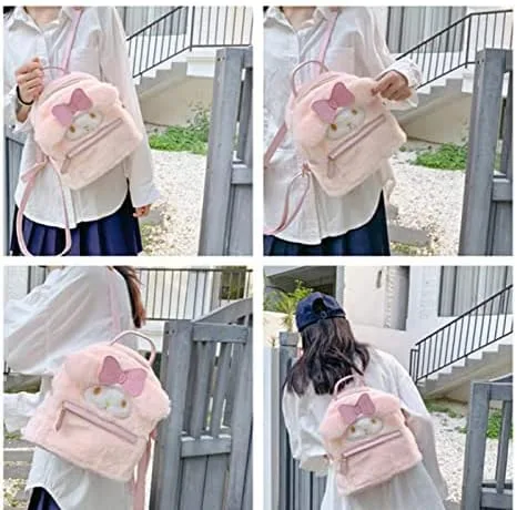 Vista 7 de ocypet Mochila de felpa de dibujos animados lindo suave y peludo, bolso Kawaii para niñas con llavero, Style-1