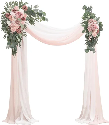Vista 15 de Floroom Kit de Flores de Arco con Cortinas (Paquete de 4) - 2 piezas de Guirnalda Floral Artificial Rosa Rubor con 2 piezas de Tela Drapeada
