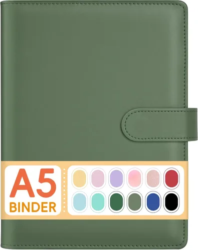 Vista 20 de Sooez Carpeta A5 con 6 anillas, cubierta recargable para cuaderno, organizador pequeño de cuero, carpeta vacía para presupuesto, diario, soporte