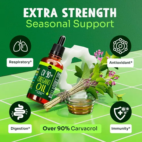 Vista 3 de Maju Superfoods Gotas de Aceite de Orégano, Potente 90%+ Carvacrol (1 fl Oz) Aceite Esencial Líquido de Orégano Mediterráneo Silvestre, Aceite