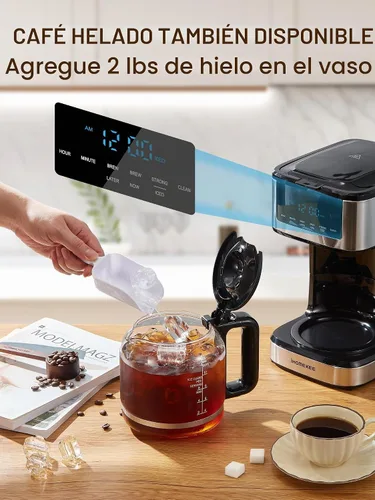Vista 4 de Ihomekee Cafetera, Cafetera de Goteo Programable de 12 Tazas, Máquina de Café de Goteo Regular y Fuerte con Función de Café Helado para Hogar