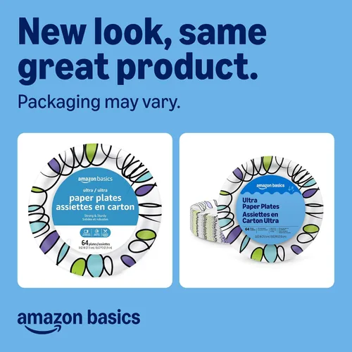 Vista 2 de Amazon Basics Ultra - Platos de papel, 8.62 pulgadas, desechables, 64