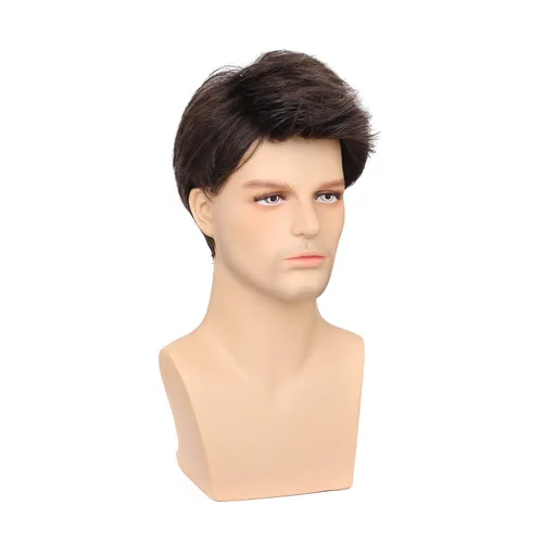 Vista 4 de Kaneles Mens Wig Short Drak Brown Wigs Layered Natural Cosplay Party Costume Hair Full Wig for Male Guy