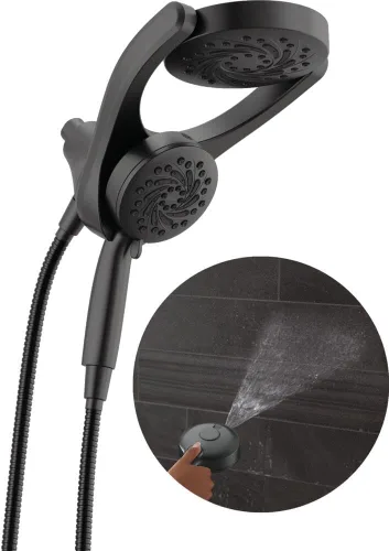 Vista 9 de Delta HydroRain - Cabezal de ducha doble 2 en 1 de 5 ajustes con spray ProClean, cabezal de ducha de alta presión dorado cepillado con rociador