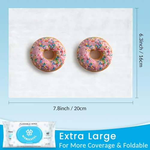Vista 5 de Toallitas WONDERFUL desechables para glúteos, toallitas húmedas 100% a base de plantas sin aroma para adultos y niños, seguro para alcantarillas