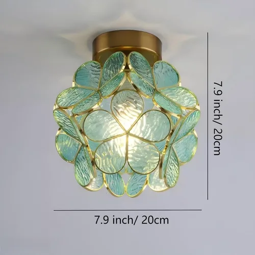 Vista 4 de Lámpara de techo de pétalos de 7.9 pulgadas, lámpara de techo de metal y vidrio estilo Tiffany, lámpara de techo moderna con base E27 para pasillo