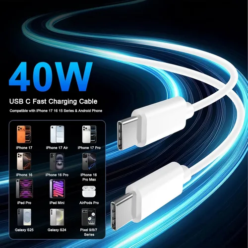 Vista 4 de [Certificado Apple MFi] Cargador de iPhone 17 de carga rápida, paquete de 2 cargadores de iPhone de 40 W USB C bloque con cable de carga tipo C de 6