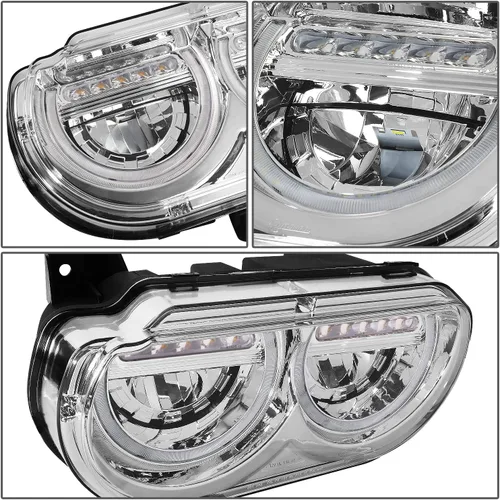 Vista 5 de DNA MOTORING HL-HAY-020-CH Par de faros de halo completos con señal de giro secuencial LED, medio anillo, compatible con modelos 08-14 Dodge