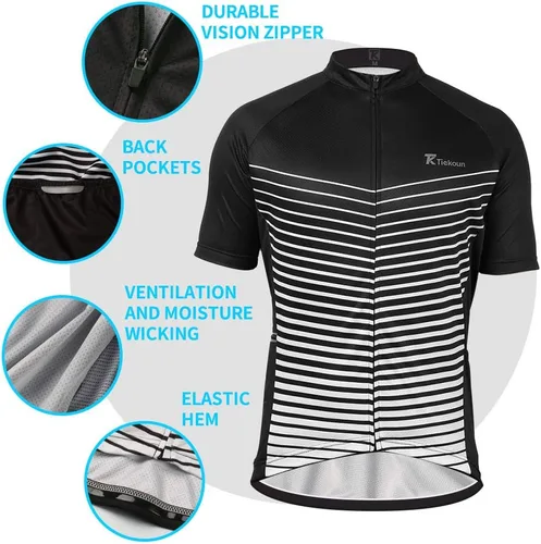 Vista 12 de Camisetas de ciclismo para hombre, camisetas de ciclismo de manga corta, chaqueta de bicicleta con cremallera completa