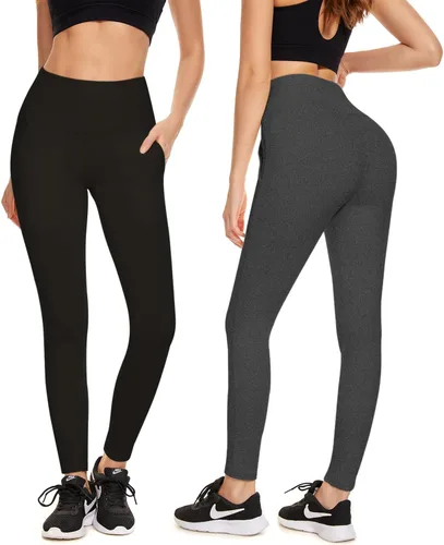 Vista 2 de FULLSOFT Paquete de 2 leggings con forro polar con bolsillos para mujer, pantalones térmicos de yoga de cintura alta para entrenamiento y correr