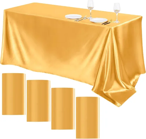 Vista 15 de TURSTIN Paquete de 4 manteles de satén negro de 102 x 58 pulgadas, mantel rectangular de seda brillante, tela suave, decoración de mesa para bodas