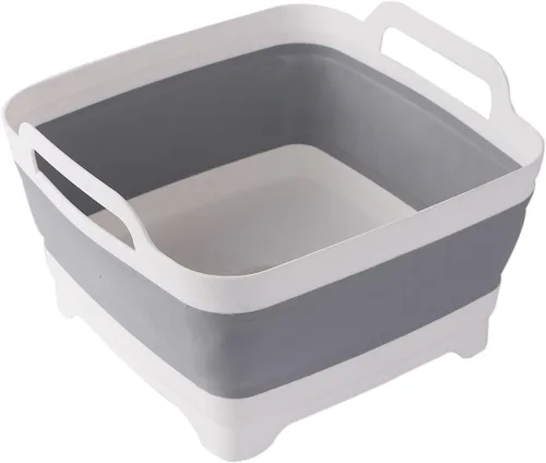 Vista 7 de ddLUCK Lavaplatos plegable con tapón de drenaje con asas de transporte para gran capacidad de 9 L, lavabo, tina plegable para fregadero de caravana