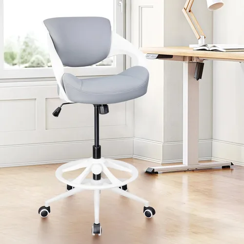 Vista 8 de Silla de dibujo ergonómica,Silla de escritorio de computadora de pie,Anillo de pie, Soporte lumbar,Silla giratoria para tareas,Negro
