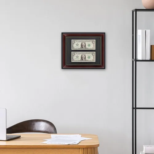 Vista 6 de GMFrames Marco de billetes de dólar de caoba con vidrio real de estera negra
