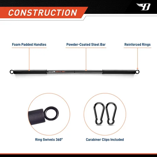 Vista 12 de BIONIC BODY Barra recta de entrenamiento de resistencia ligera de 36 pulgadas - Se adapta a todas las bandas de resistencia/accesorios