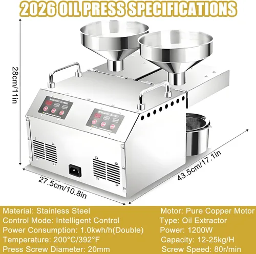 Vista 5 de Máquina de prensa de aceite eléctrica de doble salida, rendimiento de nueces duras/semillas - Extractor automático de aceite - Máquina expulsora