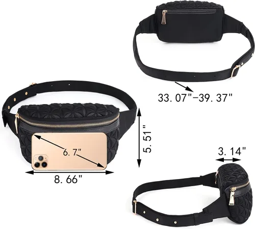 Vista 6 de UTO Riñonera convertible para mujer, bolsa de pecho convertible en relieve, a la moda, ligera, para viaje